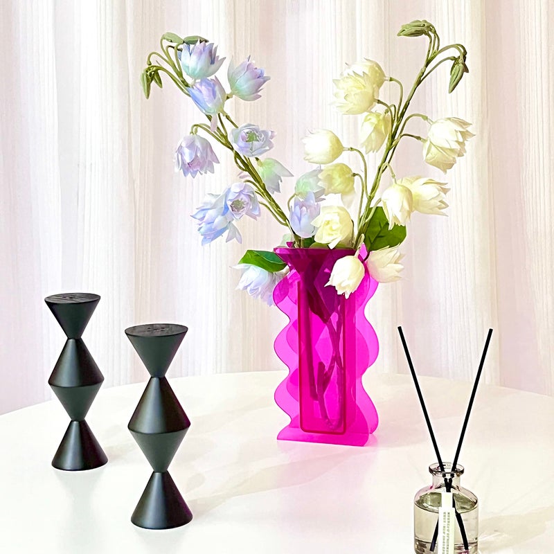 BLOFLO STU Hot Pink Acrylic Vase, 8-Inch Wave Shaped, Modern Centerpiece, Home Office Decor - Image 4