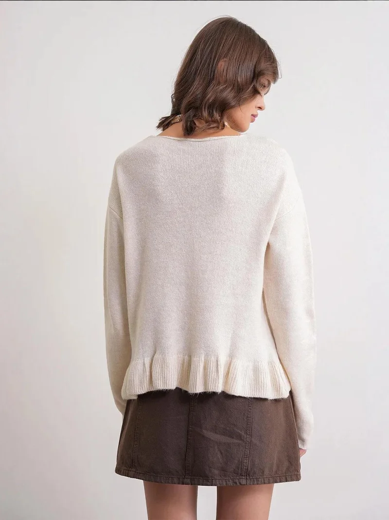 MixRay Natural Mixray Lightweight V-Neck Knit Top with Button Detail for Women | Best Price UAE