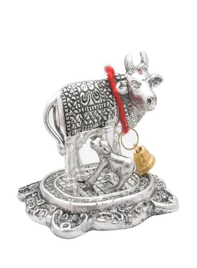 Aditri Creation Decorative Kamdhenu Cow Calf with Bal Gopal Krishna Metal Statue Good Luck Feng Shui Table Top Figurine Vastu Gau MATA Idol Showpiece Indian Traditional Festival New year Gifts (Size-2.5")(Silver) - Image 1