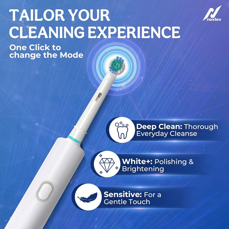 nexlev Oscillating Electric Toothbrush | 8000 rotations/min | USB Type C Charging|3 modes| 2 Minute Timer |Quad Change Reminder| IPX7 Waterproof | For adults| 1 year warranty| |Sparkle Pro (ETR-06) - Image 5