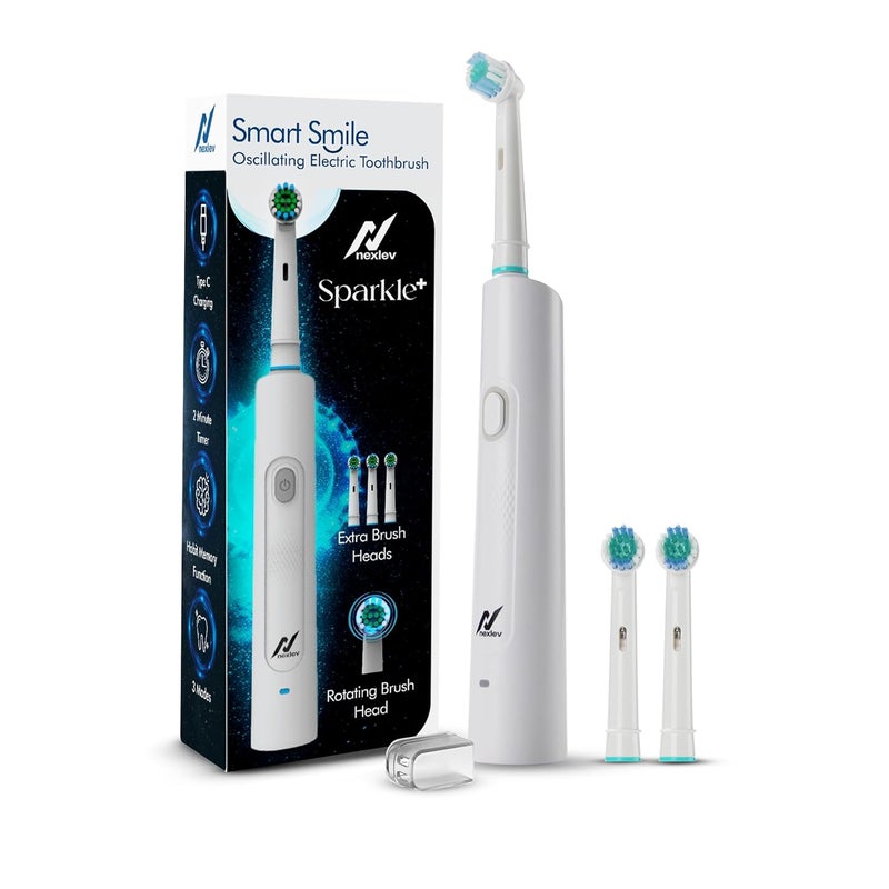 nexlev Oscillating Electric Toothbrush | 8000 rotations/min | USB Type C Charging|3 modes| 2 Minute Timer |Quad Change Reminder| IPX7 Waterproof | For adults| 1 year warranty| |Sparkle Pro (ETR-06) - Image 1