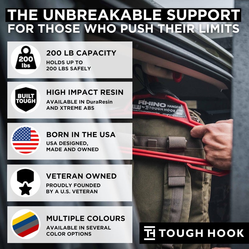 Tough Hook Rhino Tough Hook Heavy Duty Clothes Hangers â€“ Made in USA, Military Grade Coat Hanger for Body Armor â€“ 200-lb Capacity Suit Hangers â€“ The Everyday for Everything, The Indestructible Hanger, 1 Red - Image 3