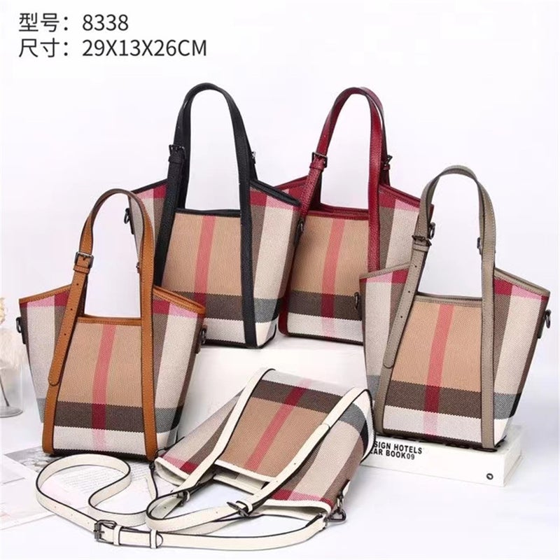 New Korean Style Women'S Bag Large Capacity Bag Plaid Bucket Canvas Women'S Hand Shoulder Bag Tote Bag - Image 5