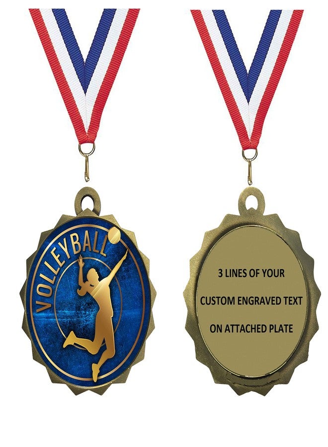 Express Medals Custom Volleyball Gold Medal Trophy Award with Neck Ribbon & Attached Engraved Plate on Back LAZD214-EG60 1PK - Image 1