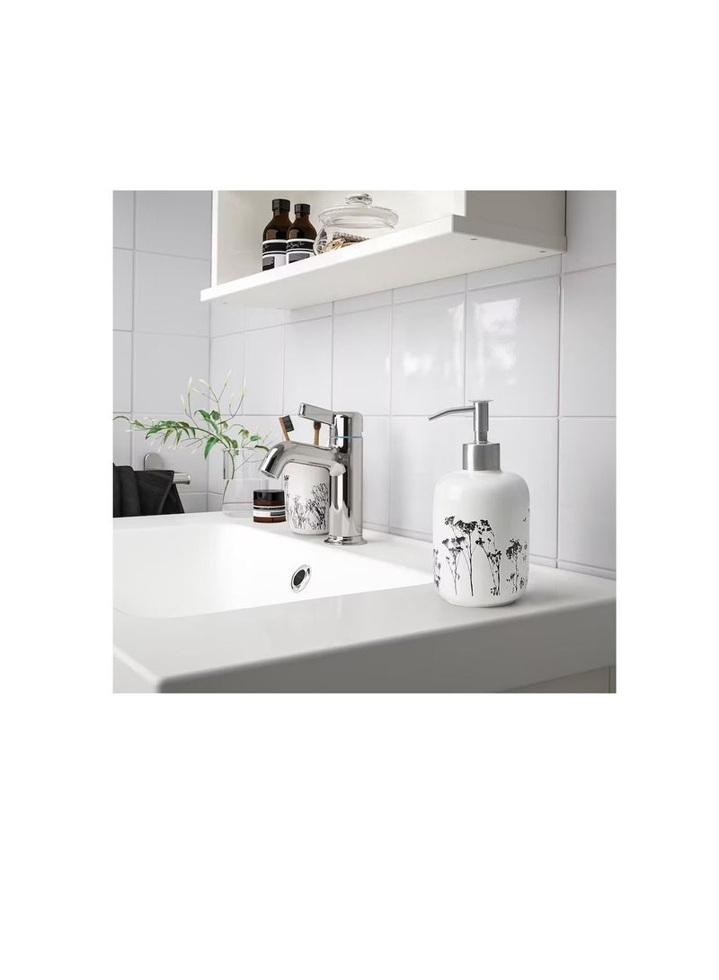 Soap dispenser, white/black/flower - Image 3