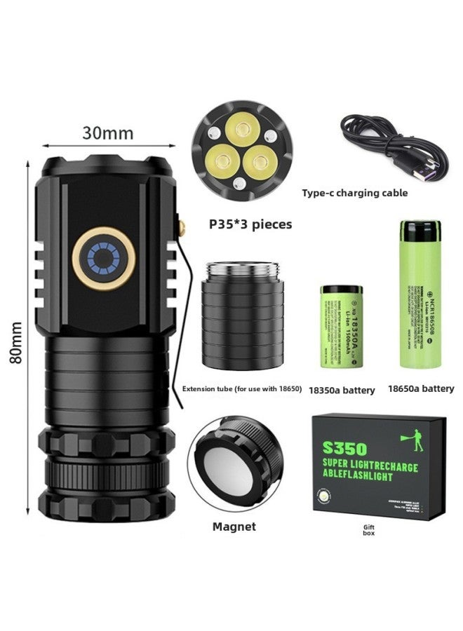 Generic LED Strong Light Long-range Flashlight Super Bright Mini Portable Small Flashlight Outdoor Multi-function Cap Lamp-Color:Sd-s350-extended Magnetic Flashlight + Data Cable + Two Batteries + Box  - Image 1