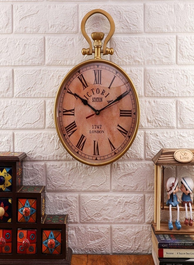 Ximdeco Metal Wall Roots Boston Vintage Style Pattern Roman Dial Analog Wall Clock Home Decor (Boston) (Victoria) (Golden), 26 Centimeters, 3.81 CM - Image 1