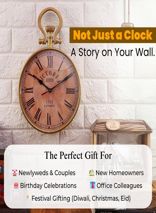 Ximdeco Metal Wall Roots Boston Vintage Style Pattern Roman Dial Analog Wall Clock Home Decor (Boston) (Victoria) (Golden), 26 Centimeters, 3.81 CM - Image 5