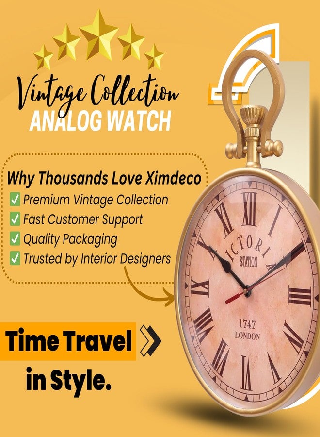 Ximdeco Metal Wall Roots Boston Vintage Style Pattern Roman Dial Analog Wall Clock Home Decor (Boston) (Victoria) (Golden), 26 Centimeters, 3.81 CM - Image 4