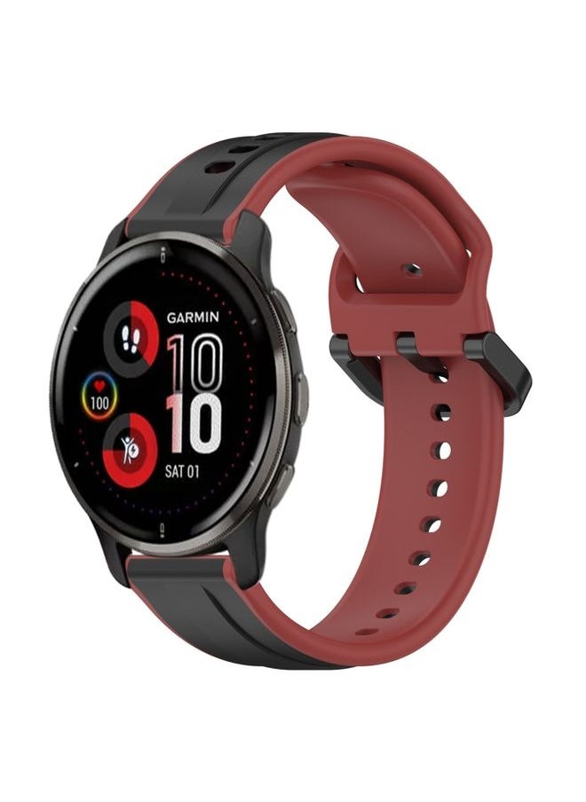 Generic Replacement Strap For Garmin Venu 2 Plus 20mm Convex Loop Two-Color Silicone Watch Band Black+Red 