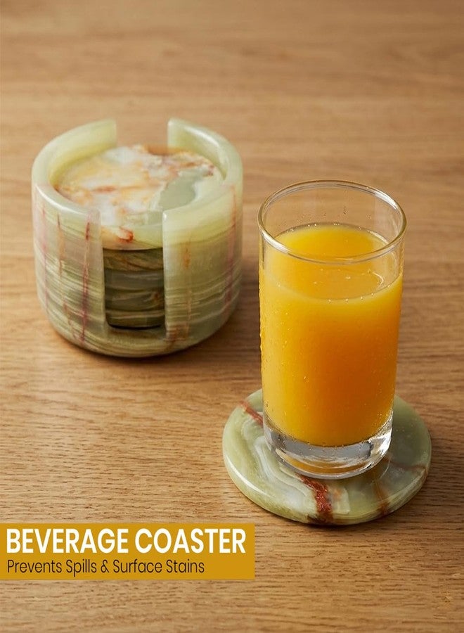 OceanicX Green Onyx Marble Coasters Set of 6 with Holder, 3.5 Inch Round Drink Coasters for Tabletop and Coffee Table Decor - Image 3