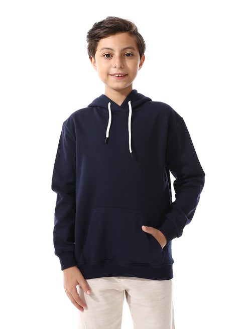 Kangaroo Pockets Fleeced Boys Hoodie_ Navy Blue