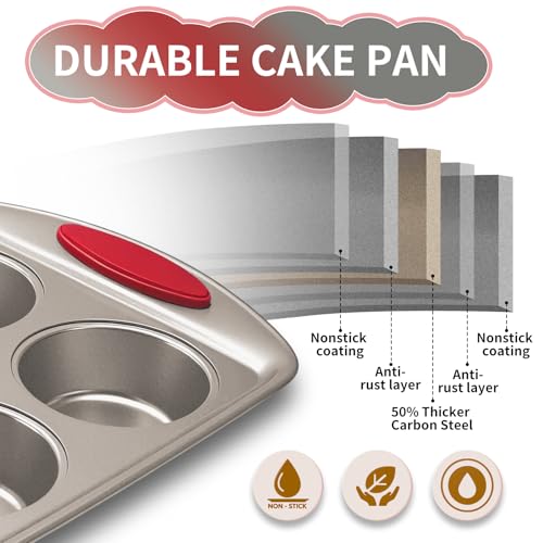 Shinsin 24 Cup Mini Cupcake Pan with Silicone Handles, Non-Stick Mini Muffin Pan, Baking Molds for Mini Cupcakes, Muffins, Quiches, Carbon Steel Mini Baking Pan, Dishwasher Safe (2 Pack) - Image 5
