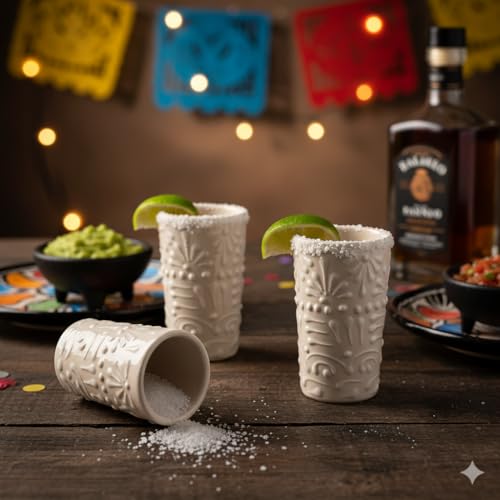 MEXTEQUIL - Talavera Shot Glasses Set of 4 Authentic Mexican Tequila Shot Glasses - Hand-painted - 2 Oz (White Lace) - Image 4