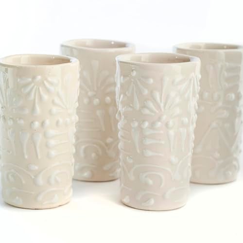 MEXTEQUIL - Talavera Shot Glasses Set of 4 Authentic Mexican Tequila Shot Glasses - Hand-painted - 2 Oz (White Lace) - Image 1