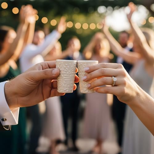 MEXTEQUIL - Talavera Shot Glasses Set of 4 Authentic Mexican Tequila Shot Glasses - Hand-painted - 2 Oz (White Lace) - Image 3