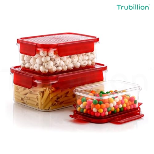 TRUBILLION LockNSeal Set of 3 Airtight Food Storage Containers,1600ml/900ml/400ml,4 Side Locking Lids,BPA-Free,Transparent,Stackable,Freezer Safe,for Kitchen,Cafe,Restaurants (Black (Set of 3)) - Image 2