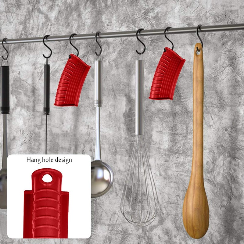 EVAHOM Silicone Assist Handle Holder, Hot Skillet Handle Covers Pot Grip Handle Sleeve Cast Iron Skillets Non-Slip Heat Resistant Pan Grip Cover for Cast Iron Woks Frying Pans Griddles Skillets (Red) - Image 4