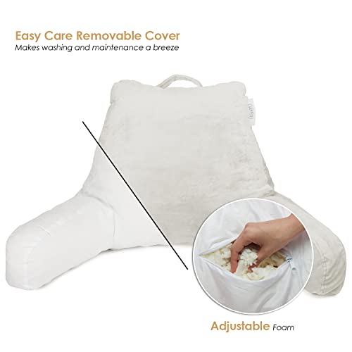 Nestl Reading Pillow with Shredded Memory Foam, Designed for Sitting Up in Bed and Couch, Back and Arms Adjustable Support for Adult & Teens Backrest Pillows for Reading, with Washable Cover White - Image 4