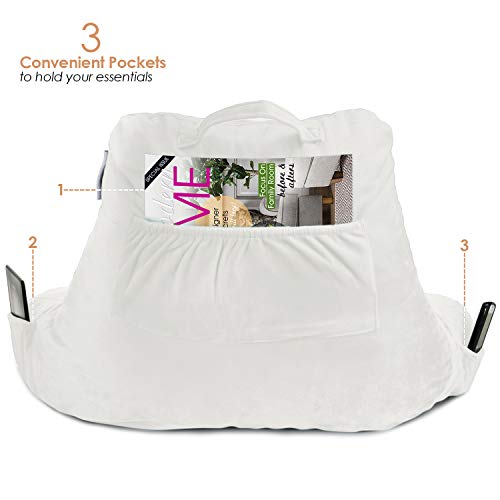 Nestl Reading Pillow with Shredded Memory Foam, Designed for Sitting Up in Bed and Couch, Back and Arms Adjustable Support for Adult & Teens Backrest Pillows for Reading, with Washable Cover White - Image 5