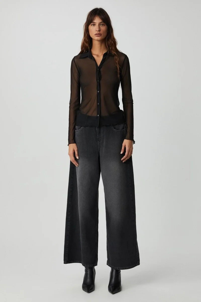 GRIMELANGE Caıtlın Women's Slim Fit Long Sleeve Black Shirt