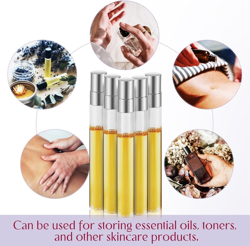 علب عطور زجاجية قابلة لإعادة التعبئة سعة 10 مل، عدد 10 قطع، رؤوس رش فضية، مناسبة للاستخدام السفري والتجميلي. - Image 5