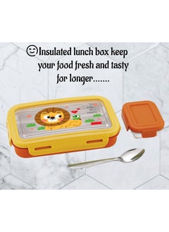 Nabhya Nabhya Hot-Mate Small Stainless Steel Leak-Proof 2 Container Lunch Box with Steel Spoon Lunch Box for School Kids, BPA Free Lunch Box (Yellow) 550ML  - Image 3