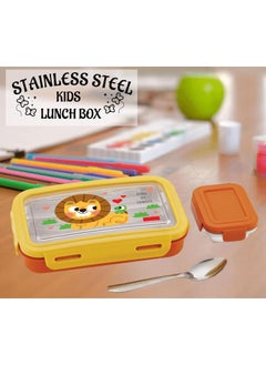 Nabhya Nabhya Hot-Mate Small Stainless Steel Leak-Proof 2 Container Lunch Box with Steel Spoon Lunch Box for School Kids, BPA Free Lunch Box (Yellow) 550ML  - Image 2