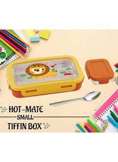Nabhya Nabhya Hot-Mate Small Stainless Steel Leak-Proof 2 Container Lunch Box with Steel Spoon Lunch Box for School Kids, BPA Free Lunch Box (Yellow) 550ML  - Image 4