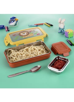 Nabhya Nabhya Hot-Mate Small Stainless Steel Leak-Proof 2 Container Lunch Box with Steel Spoon Lunch Box for School Kids, BPA Free Lunch Box (Yellow) 550ML  - Image 1