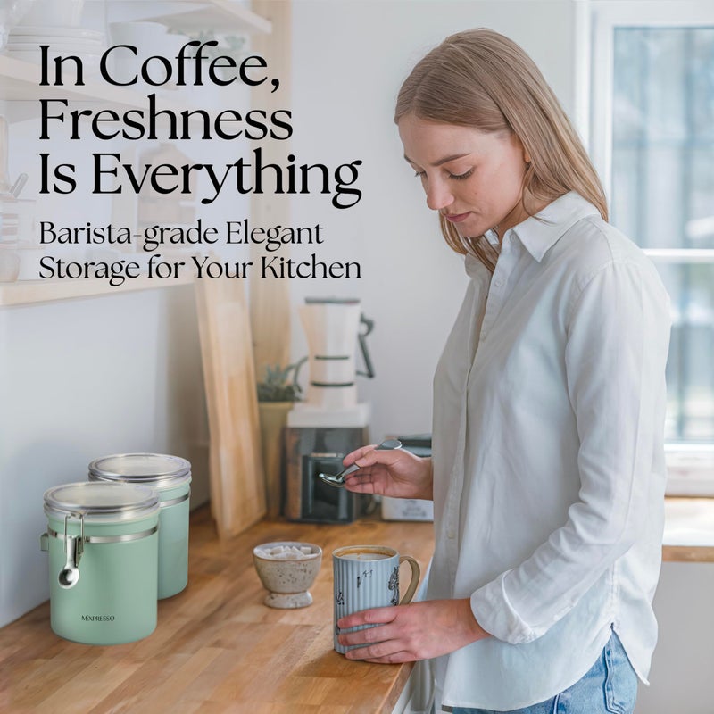 Mixpresso Green Coffee Canister, 16oz Airtight Stainless Steel Kitchen Food Storage Container with Clear Lid and Spoon. for Grounds Coffee, Beans, Tea, Flour, Cereal, Vacuum Sealed Sugar Container - Image 5