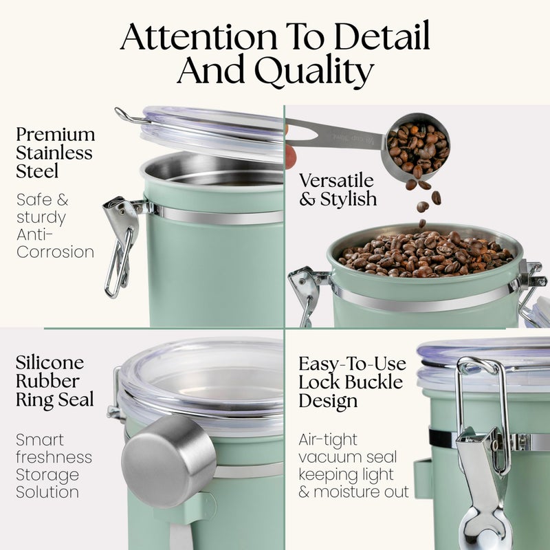 Mixpresso Green Coffee Canister, 16oz Airtight Stainless Steel Kitchen Food Storage Container with Clear Lid and Spoon. for Grounds Coffee, Beans, Tea, Flour, Cereal, Vacuum Sealed Sugar Container - Image 3