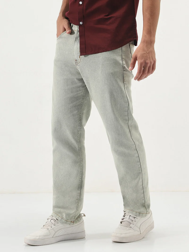 Urbano Fashion  Urbano Fashion Men's Ice Grey Straight Fit Heavy Washed Jeans Stretchable for Men | Best Price UAE