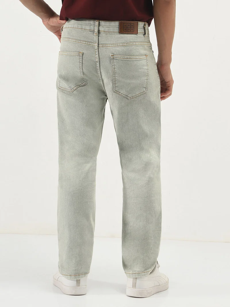 Urbano Fashion  Urbano Fashion Men's Ice Grey Straight Fit Heavy Washed Jeans Stretchable for Men | Best Price UAE