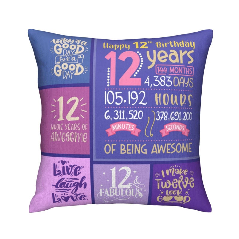 Skizbcw Skizbcw 12 Year Old Girl Gifts Ideas  Top Birthday Gifts for 12 Year Old Girl  12th Birthday Decorations for Girls  12th Girls Gift for Bday Throw Pillow Covers 18 x 18 inch