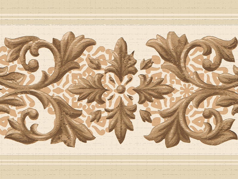 Dundee Deco Wallpaper Border Peel and Stick DDAZBD9104 Damask Beige Brown Vines Scrolls Wall Border Retro Design 15 ft x 7 in 457m x 1778cm Self Adhesive