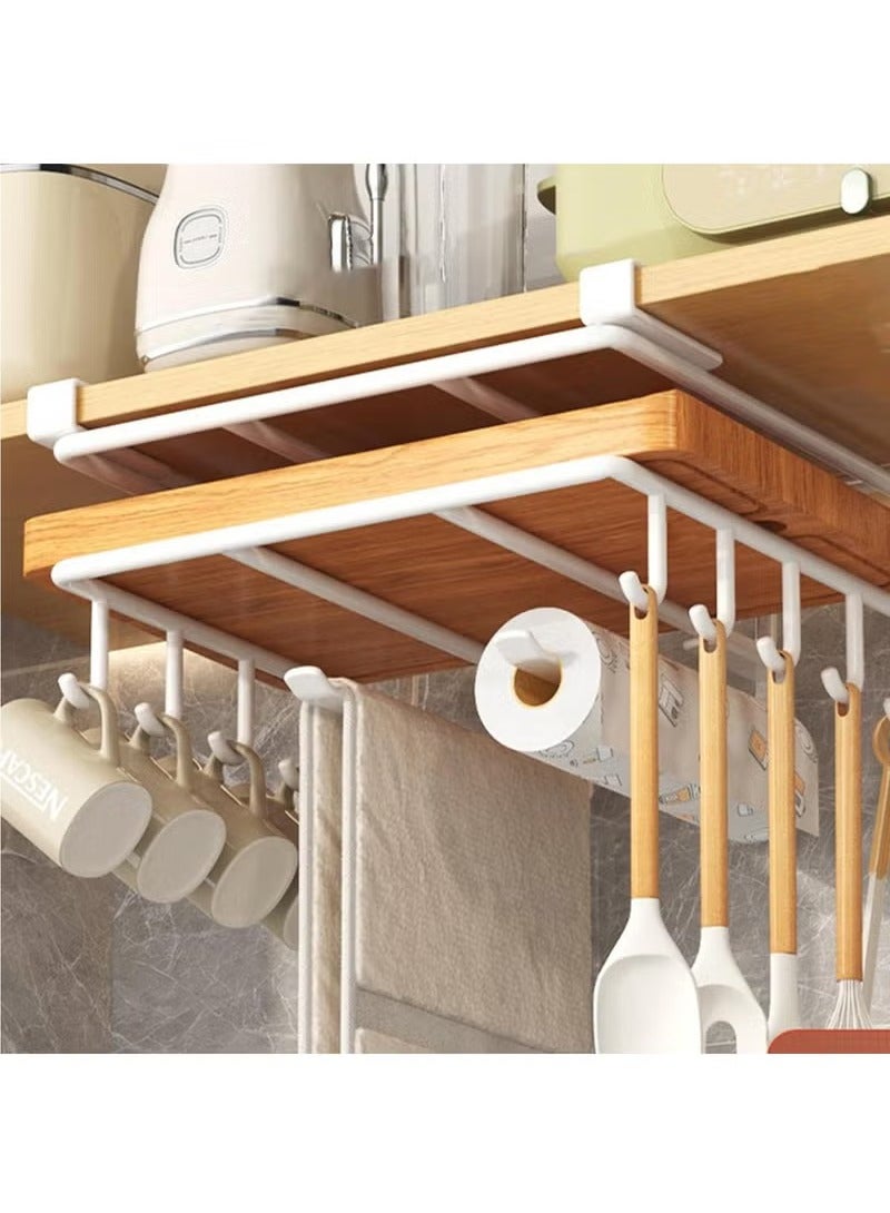 Arabest Mug Hooks Under Cabinet, Kitchen Paper Towels Holder, Cutting Board Holder Under Cabinet, Multifunctional Stainless Steel Under Cabinet Shelf, Rack for Bathrooms, Cutting Board, Towel, Mugs (White)  - Image 2