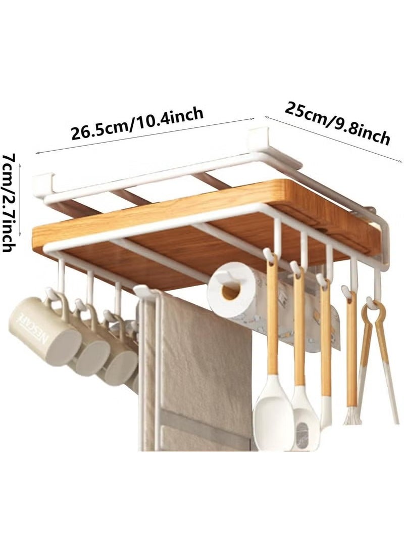 Arabest Mug Hooks Under Cabinet, Kitchen Paper Towels Holder, Cutting Board Holder Under Cabinet, Multifunctional Stainless Steel Under Cabinet Shelf, Rack for Bathrooms, Cutting Board, Towel, Mugs (White)  - Image 5
