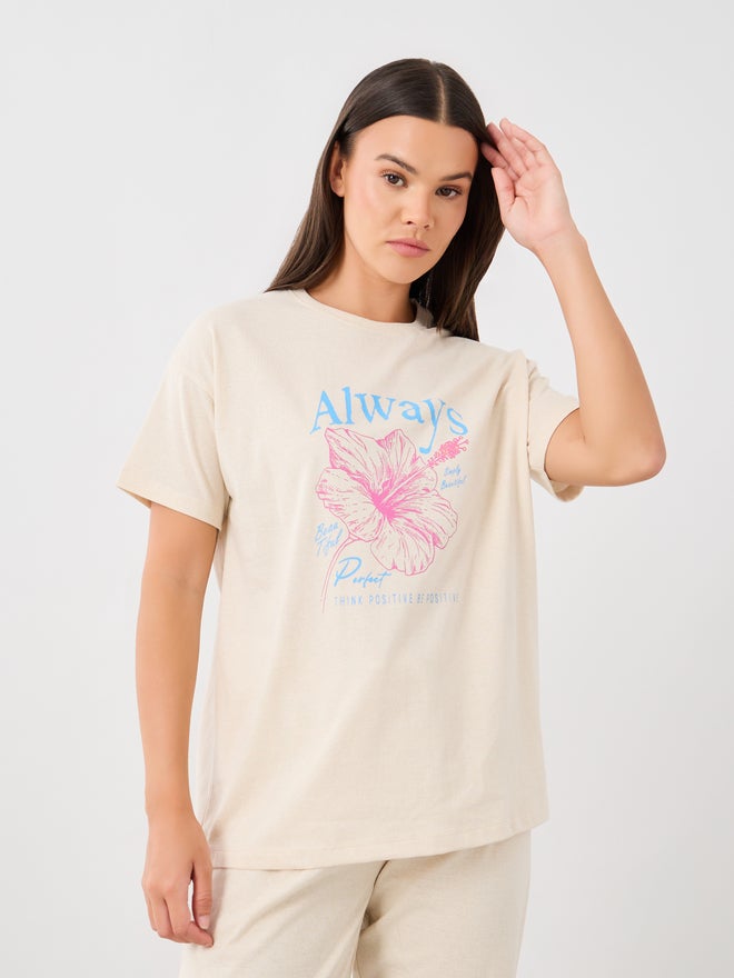 Styli Styli Unwind Graphic Print T-Shirt and Cuffed Pyjama Set  - Image 2