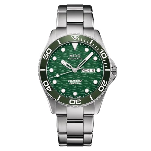 MIDO Ocean Star 200C - Swiss Automatic Diving Watch for Men - 42.5mm Stainless Steel Case - Rotating Ceramic Bezel - Green Wave-Design Dial with Day,Date Calendar - Stainless Steel Bracelet - M0424301109100 - Image 1