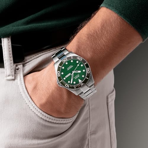 MIDO Ocean Star 200C - Swiss Automatic Diving Watch for Men - 42.5mm Stainless Steel Case - Rotating Ceramic Bezel - Green Wave-Design Dial with Day,Date Calendar - Stainless Steel Bracelet - M0424301109100 - Image 2