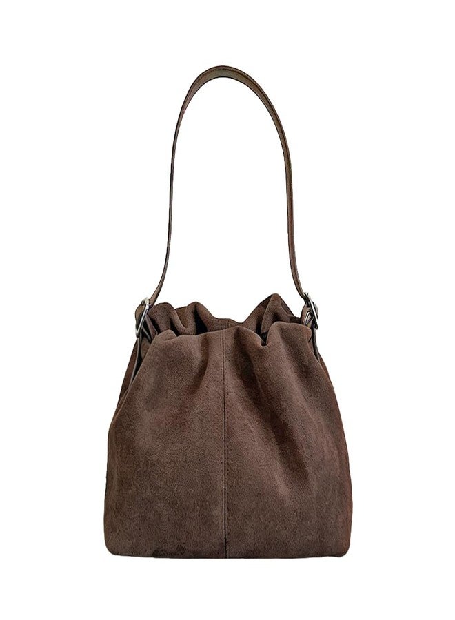 Zhoujazbb Women Suede Purse Tote Handbag Drawstring Bucket Cloud Bag Crossbody Shoulder Bag (Coffee Brown) - Image 1