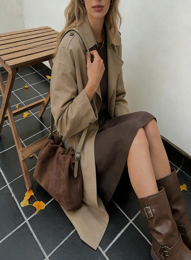 Zhoujazbb Women Suede Purse Tote Handbag Drawstring Bucket Cloud Bag Crossbody Shoulder Bag (Coffee Brown) - Image 2