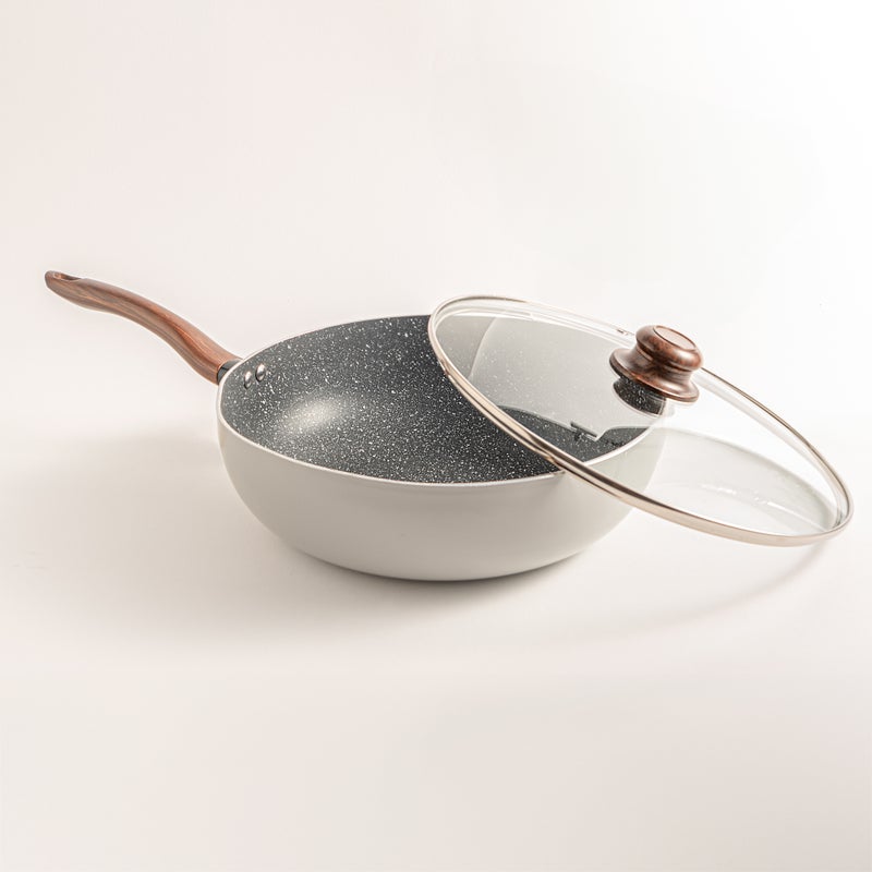 مقلاة دائرية 30 سم من البرتو مع غطاء زجاجي - لون رمادي - Image 2