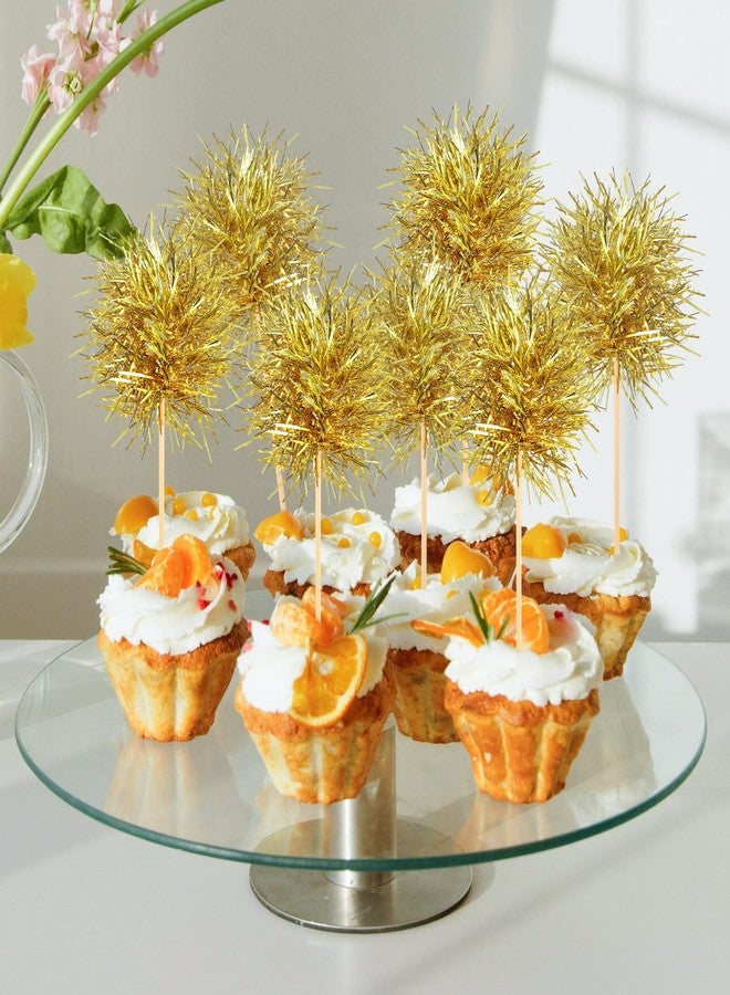 Chinco 100 Pcs Foil Firework Cupcake Toppers Gold Sparkle Tinsel Cake Toppers New Years Cake Decoration Cocktail Fruit Toothpick for Birthday Wedding Graduation Party - Image 4