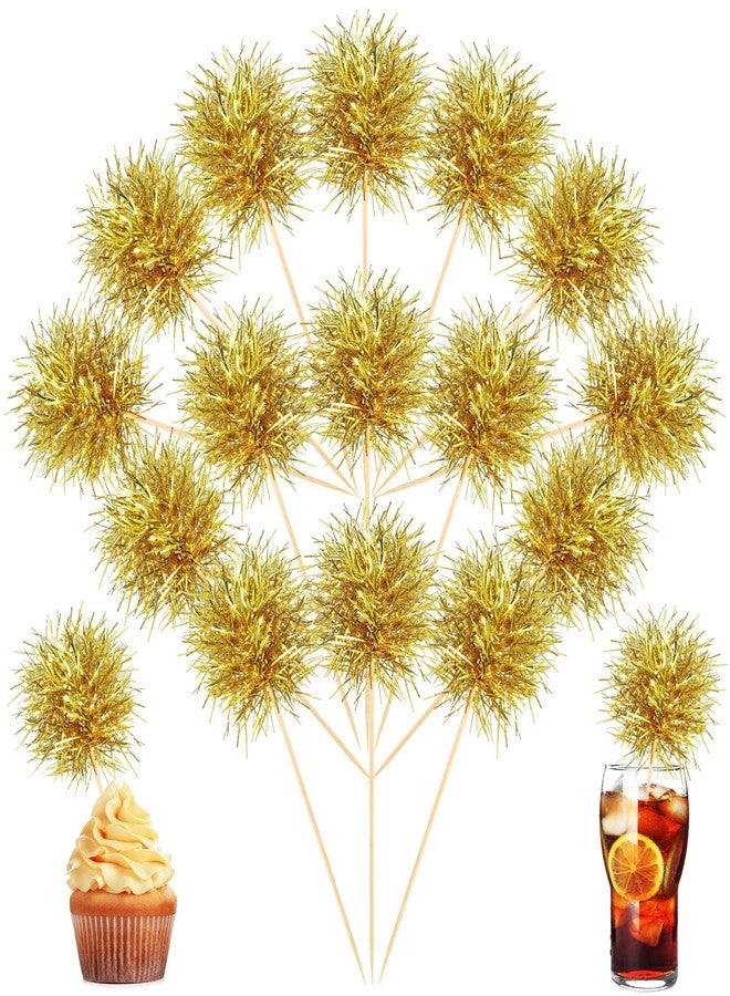 Chinco 100 Pcs Foil Firework Cupcake Toppers Gold Sparkle Tinsel Cake Toppers New Years Cake Decoration Cocktail Fruit Toothpick for Birthday Wedding Graduation Party - Image 1