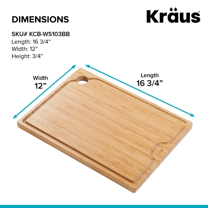 Kraus Kore Solid Bamboo Cutting Board for Workstation Kitchen Sink (16 3/4 in. x 12 in.), KCB-WS103BB - Image 5