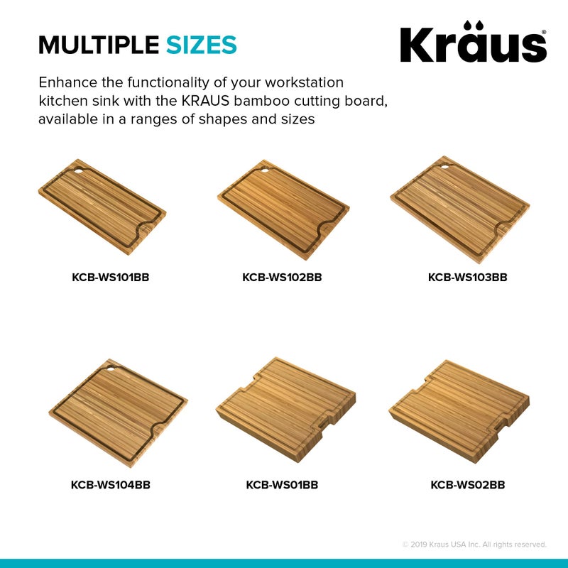 Kraus Kore Solid Bamboo Cutting Board for Workstation Kitchen Sink (16 3/4 in. x 12 in.), KCB-WS103BB - Image 4