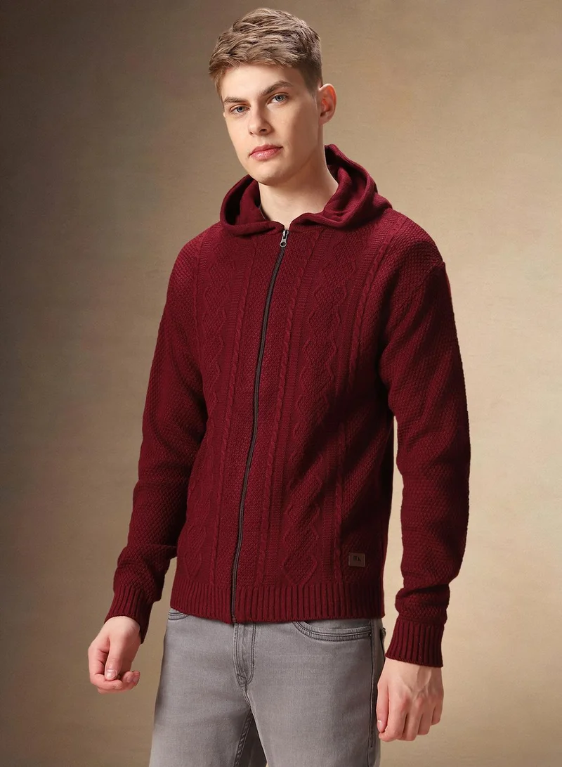 Dennis Lingo Men's Maroon 100% Acrylic Solid Regular Fit Sweater