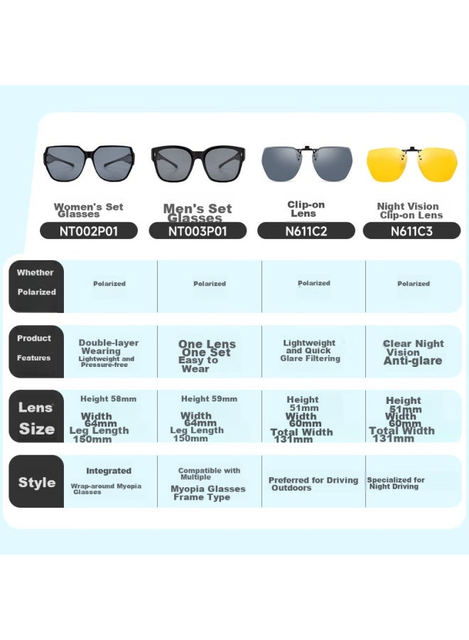 HORIEN Hailien Sungl, Polarized Clip-on Sungl, Uni Style, For Driving, Sun Protection, Shade, Fishing - Image 3